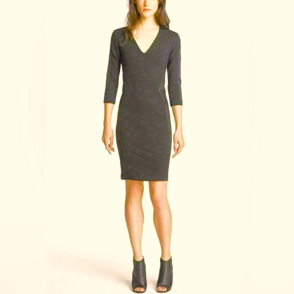 NWOT Zara  Charcoal Long Sleeve Midi Bodycon Dress V Neck Zipper Arms  Size M